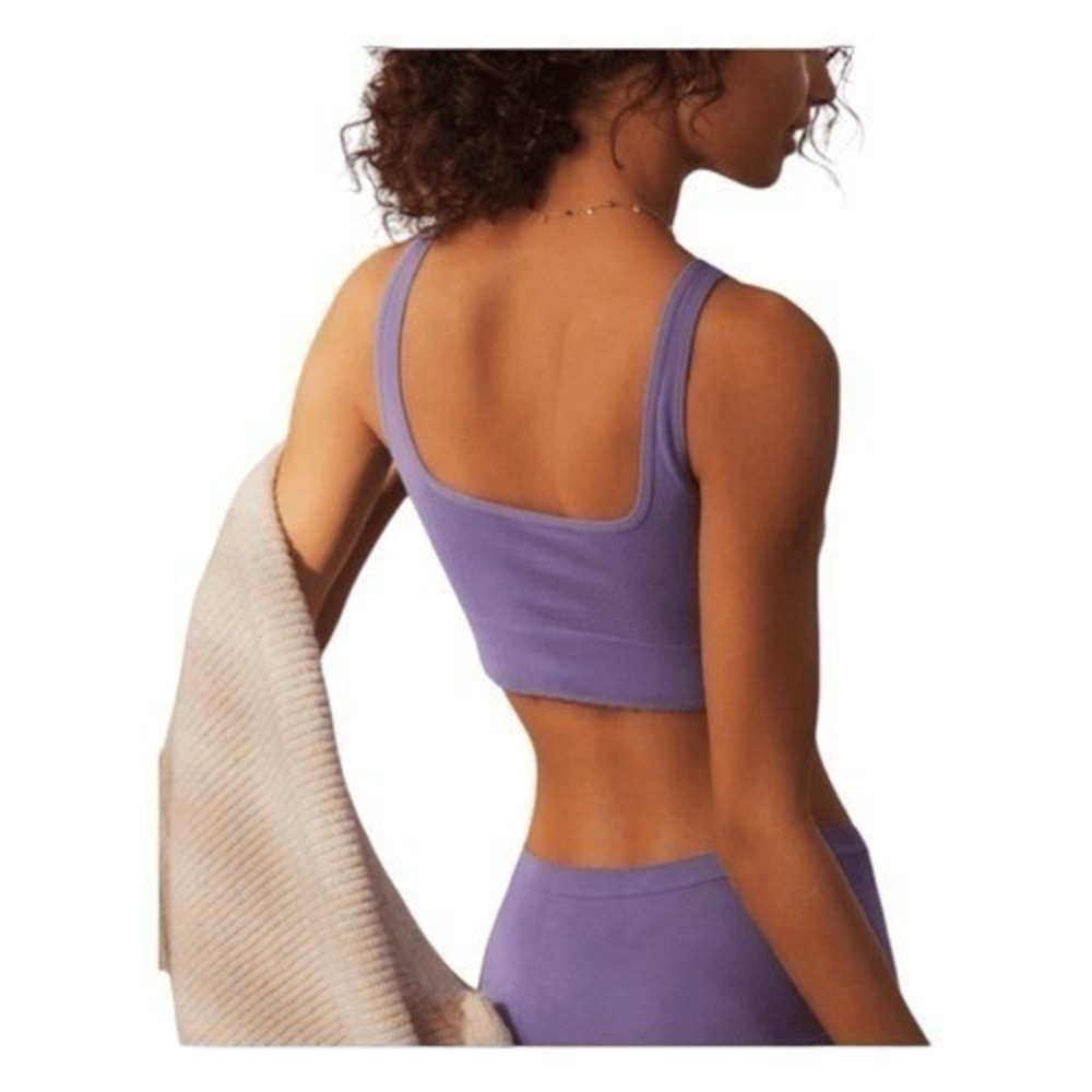 Anthropologie The Hattie Seamless Bralette Purple Ribbed Knit Square Neck S/M - Picture 2 of 3